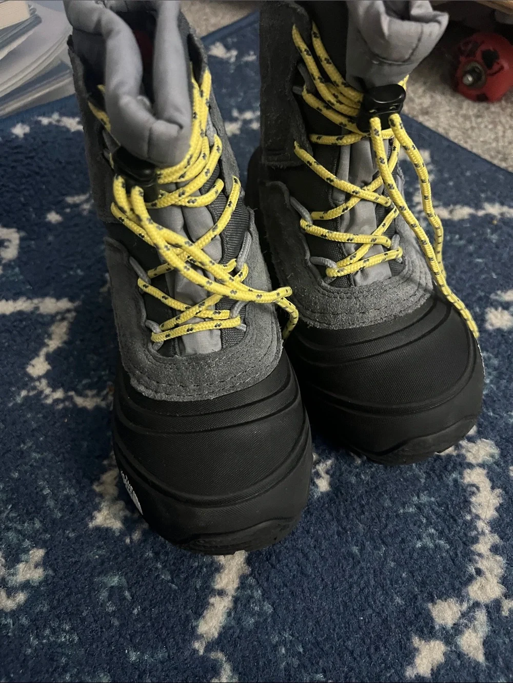 The North Face Kids Gray Suede Winter Boots with Yellow Laces
